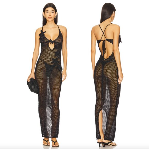 Bananhot Dresses & Skirts - NEW Bananhot Hilsa Maxi Dress in Knitted Black Net Sheer XS Small